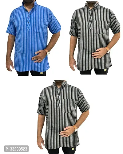 Reliable Multicoloured Cotton Striped Kurta For Men Pack Of 3-thumb0