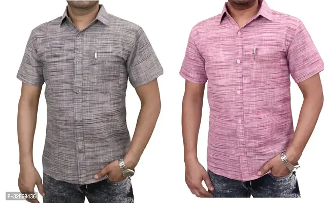 Stylish Multicoloured Cotton Casual Shirt For Men Pack Of 2-thumb0