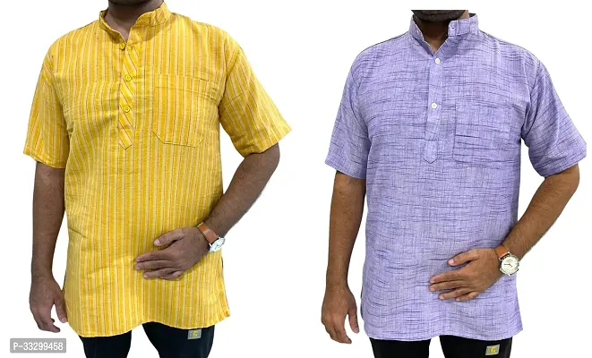 Reliable Multicoloured Cotton Solid Kurta For Men Pack Of 2-thumb0