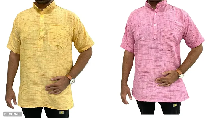 Reliable Multicoloured Cotton Solid Kurta For Men Pack Of 2-thumb0