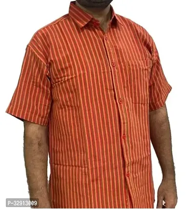 Reliable Orange Cotton Striped Short Sleeves Casual Shirt For Men