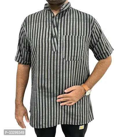 Reliable Grey Cotton Striped Kurta For Men-thumb0