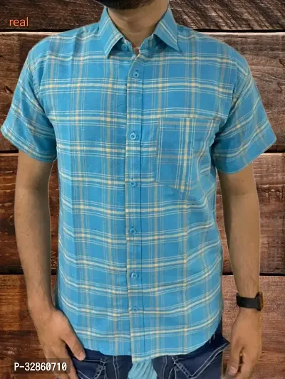 Stylish Blue Cotton Casual Shirt For Men-thumb0