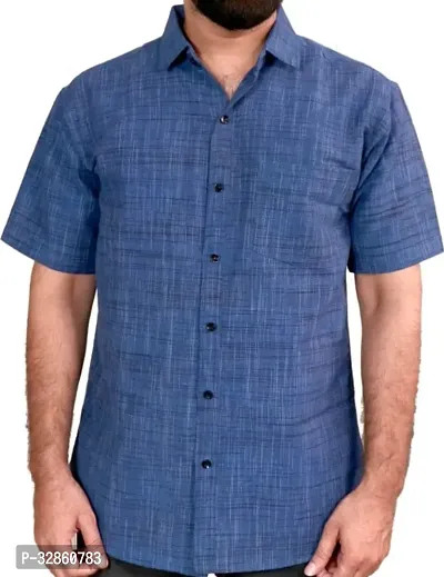 Stylish Blue Cotton Casual Shirt For Men-thumb0