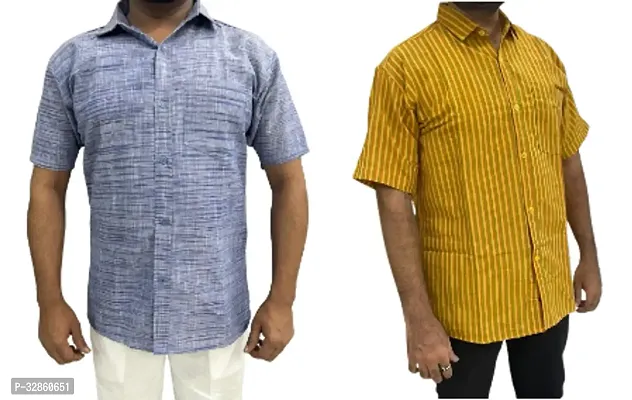 Stylish Multicoloured Cotton Casual Shirt For Men Pack Of 2