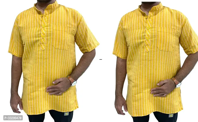 Reliable Yellow Cotton Striped Kurta For Men Pack Of 2-thumb0