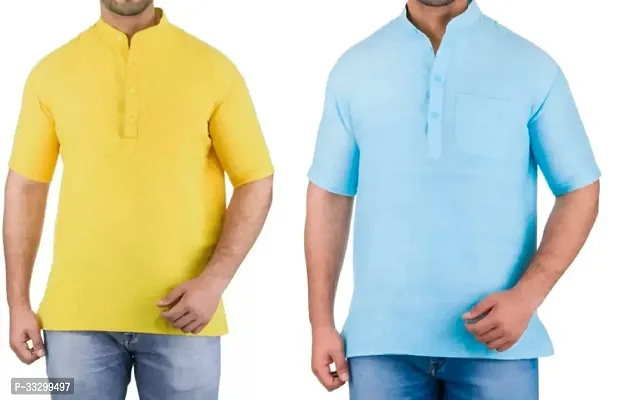 Reliable Multicoloured Cotton Solid Kurta For Men Pack Of 2-thumb0