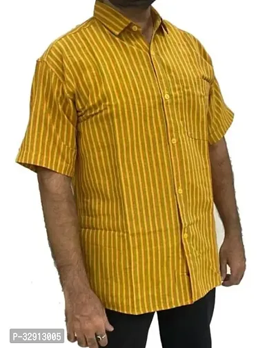 Reliable Yellow Cotton Striped Short Sleeves Casual Shirt For Men