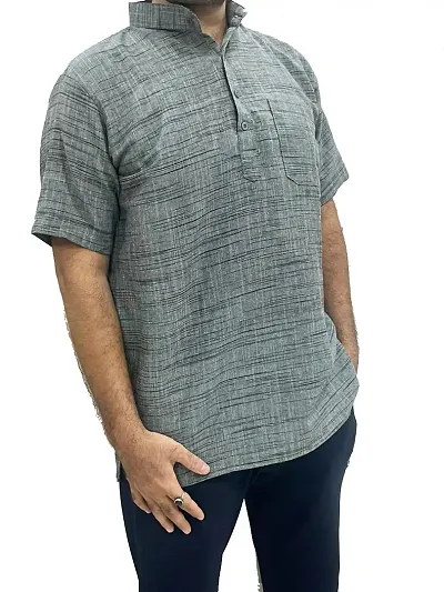 Reliable Khadi Self Pattern Short Length Kurta For Men