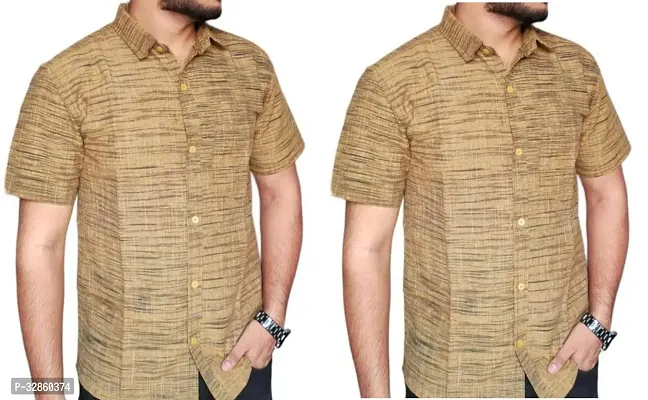 Stylish Beige Cotton Casual Shirt For Men Pack Of 2