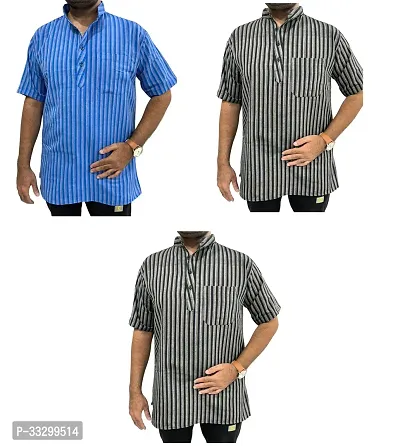 Reliable Multicoloured Cotton Striped Kurta For Men Pack Of 3-thumb0