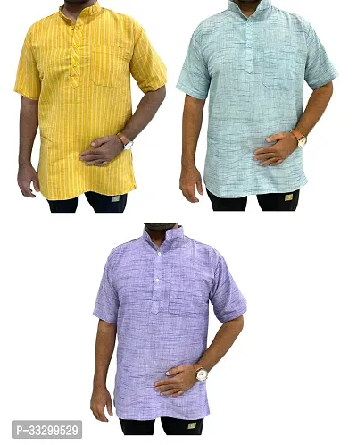 Reliable Multicoloured Cotton Solid Kurta For Men Pack Of 3-thumb0