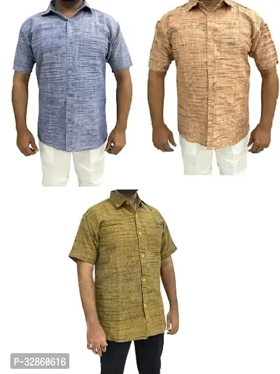 Stylish Multicoloured Cotton Casual Shirt For Men Pack Of 3