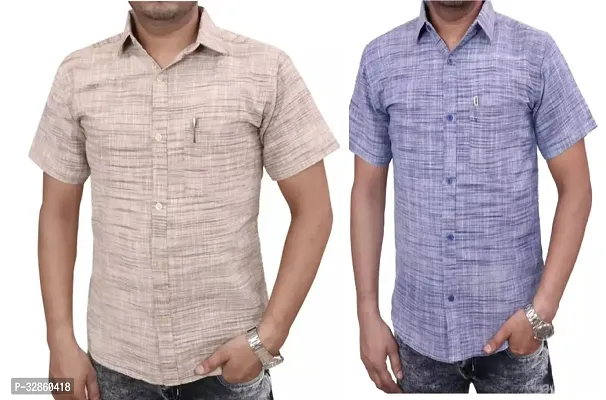 Stylish Multicoloured Cotton Casual Shirt For Men Pack Of 2-thumb0