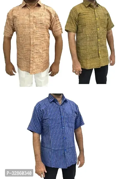 Stylish Multicoloured Cotton Casual Shirt For Men Pack Of 3-thumb0