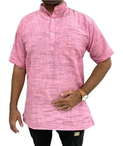 Reliable Khadi Self Pattern Short Length Kurta For Men