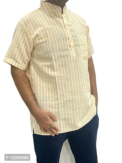 Reliable Yellow Cotton Striped Kurta For Men-thumb0