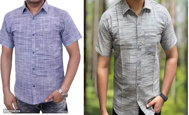 Stylish Multicoloured Cotton Casual Shirt For Men Pack Of 2-thumb0