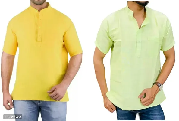 Reliable Multicoloured Cotton Solid Kurta For Men Pack Of 2-thumb0