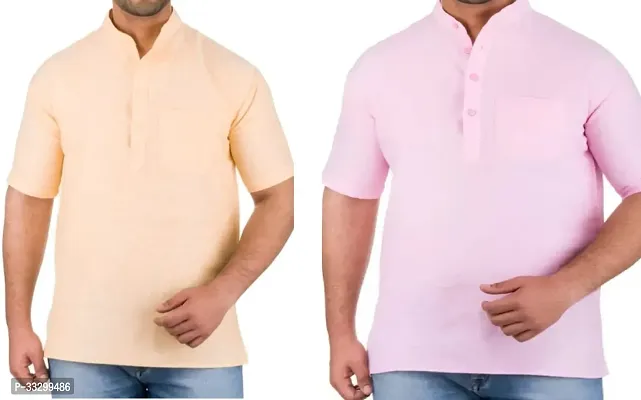 Reliable Multicoloured Cotton Solid Kurta For Men Pack Of 2-thumb0