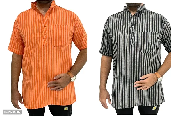 Reliable Multicoloured Cotton Striped Kurta For Men Pack Of 2-thumb0