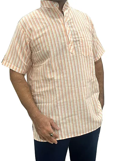 Classic Khadi Striped Short Kurta for Men