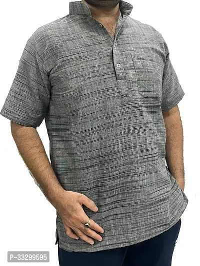 Reliable Grey Cotton Solid Kurta For Men