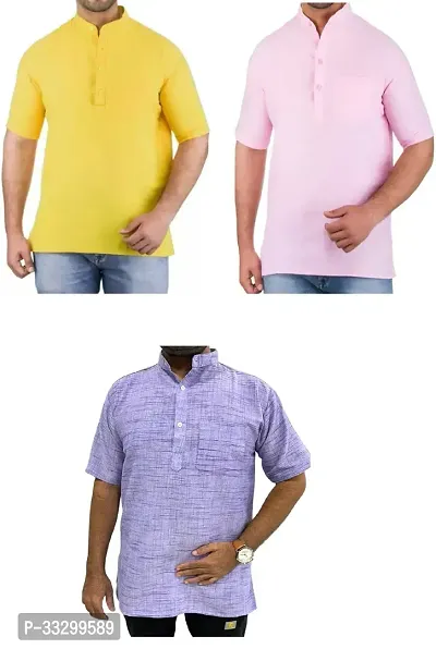 Reliable Multicoloured Cotton Solid Kurta For Men Pack Of 3-thumb0