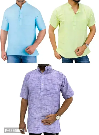 Reliable Multicoloured Cotton Solid Kurta For Men Pack Of 3-thumb0