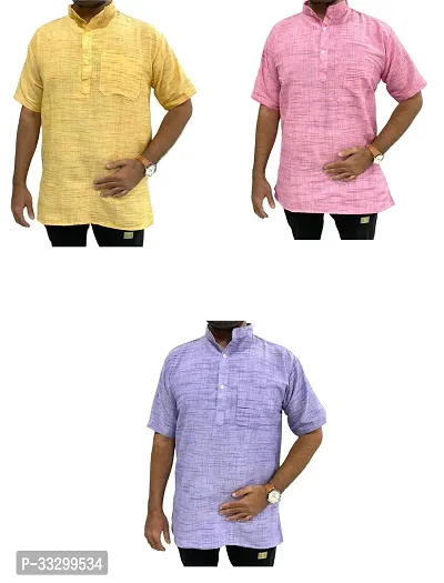 Reliable Multicoloured Cotton Solid Kurta For Men Pack Of 3-thumb0