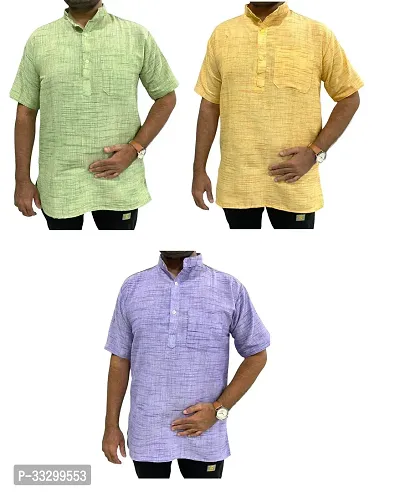 Reliable Multicoloured Cotton Solid Kurta For Men Pack Of 3-thumb0