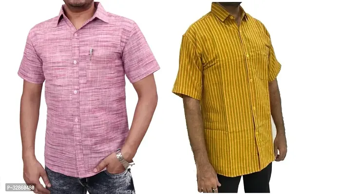 Stylish Multicoloured Cotton Casual Shirt For Men Pack Of 2-thumb0