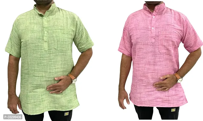 Reliable Multicoloured Cotton Solid Kurta For Men Pack Of 2-thumb0