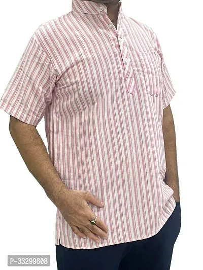 Reliable Pink Cotton Striped Kurta For Men