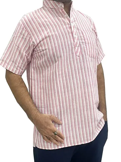 Classic Khadi Striped Short Kurta for Men