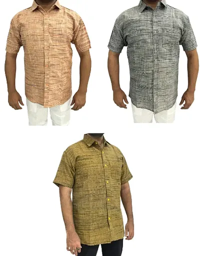 Fancy Khadi Short Sleeves Casual Shirt For Men Pack Of 3