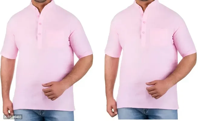 Reliable Pink Cotton Solid Kurta For Men Pack Of 2-thumb0