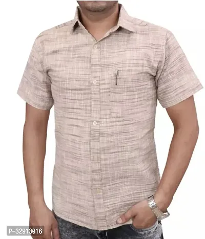 Reliable Brown Cotton Solid Short Sleeves Casual Shirt For Men-thumb0