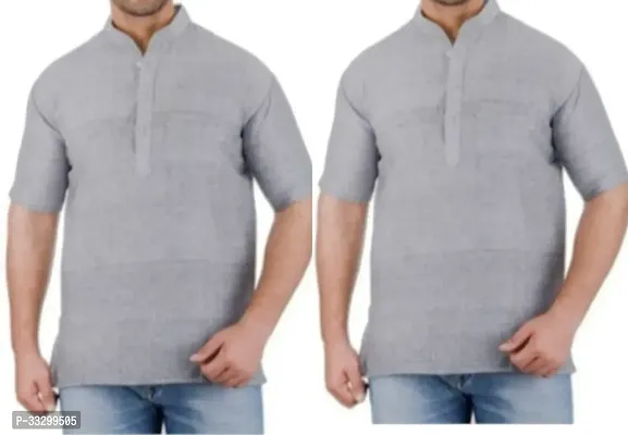 Reliable Grey Cotton Solid Kurta For Men Pack Of 2-thumb0