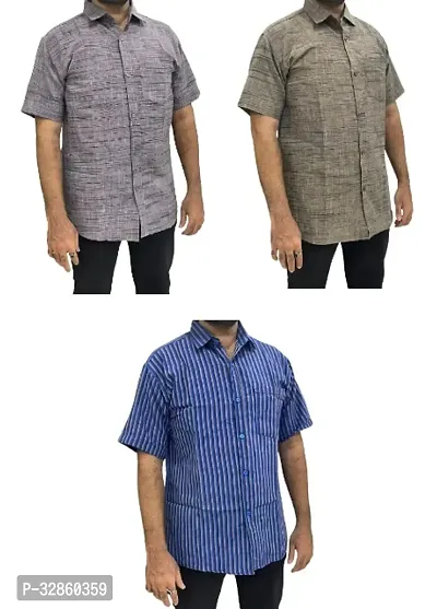 Stylish Multicoloured Cotton Casual Shirt For Men Pack Of 3-thumb0