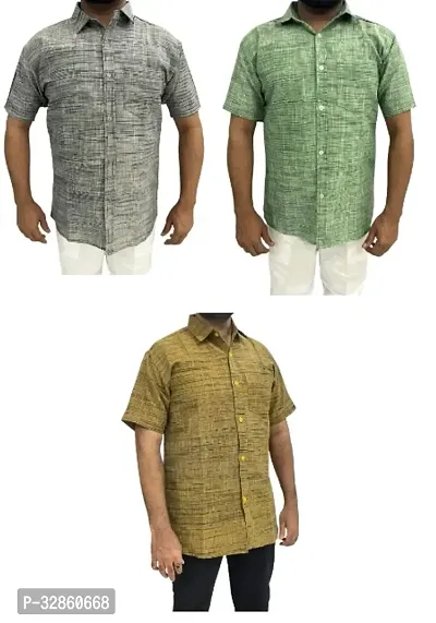 Stylish Multicoloured Cotton Casual Shirt For Men Pack Of 3-thumb0