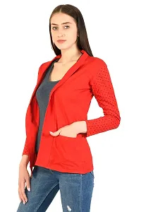 BG ONLINE Women/Girl's Cotton Casual Shrugs with Pocket & Full Sleeves (Red)-thumb2