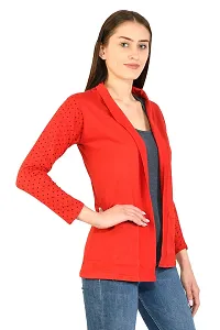BG ONLINE Women/Girl's Cotton Casual Shrugs with Pocket & Full Sleeves (Red)-thumb1