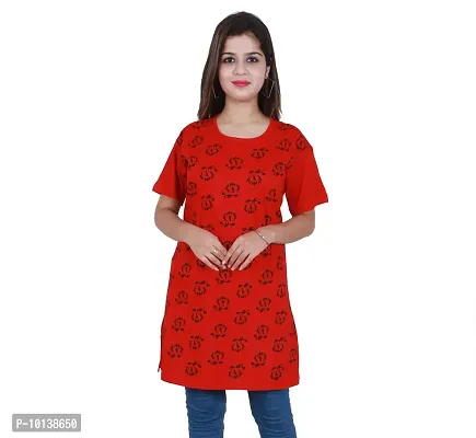 BG Women Long T-Shirt (Red,Phool)-thumb1