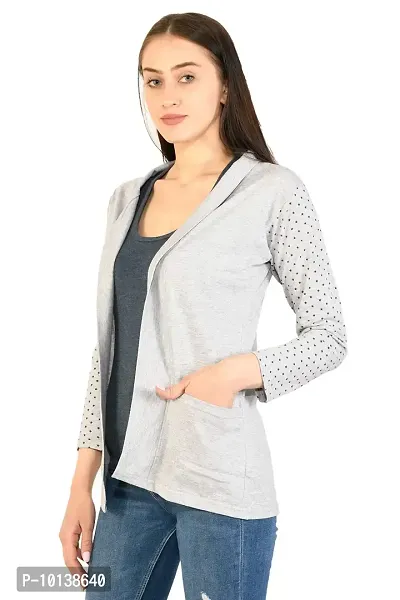 BG ONLINE Women/Girl's Cotton Casual Shrugs with Pocket & Full Sleeves (Light Grey)-thumb3