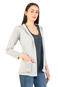 BG ONLINE Women/Girl's Cotton Casual Shrugs with Pocket & Full Sleeves (Light Grey)-thumb1