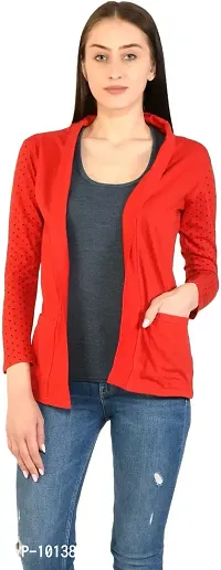 BG ONLINE Women/Girl's Cotton Casual Shrugs with Pocket & Full Sleeves (Red)-thumb0