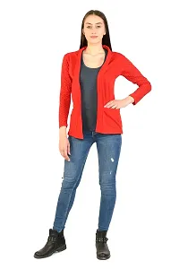 BG ONLINE Women/Girl's Cotton Casual Shrugs with Pocket & Full Sleeves (Red)-thumb4