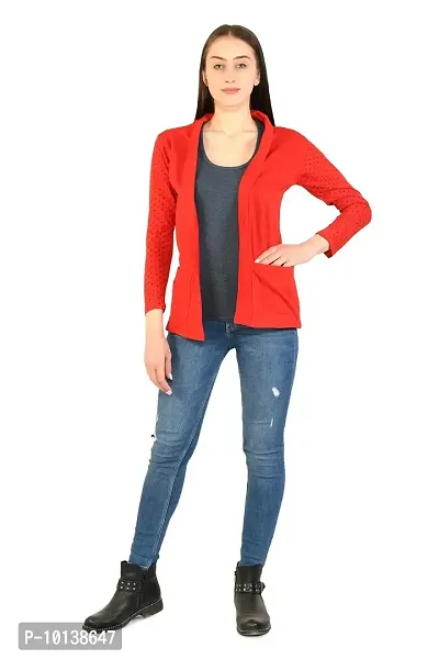 BG ONLINE Women/Girl's Cotton Casual Shrugs with Pocket & Full Sleeves (Red)-thumb5