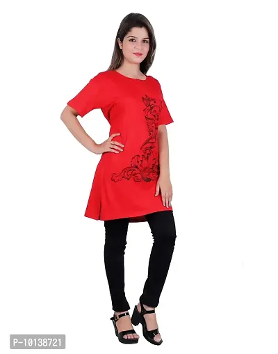 BG Women Long T-Shirt (Phool-Patti,Red)-thumb2